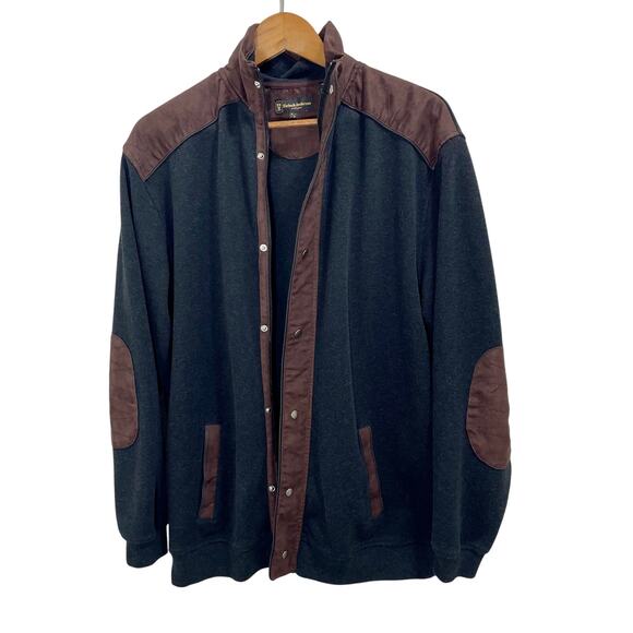 Vintage 90s Kinloch Anderson Knit Cardigan Sweater Faux Suede- Size Medium - Picture 1 of 10